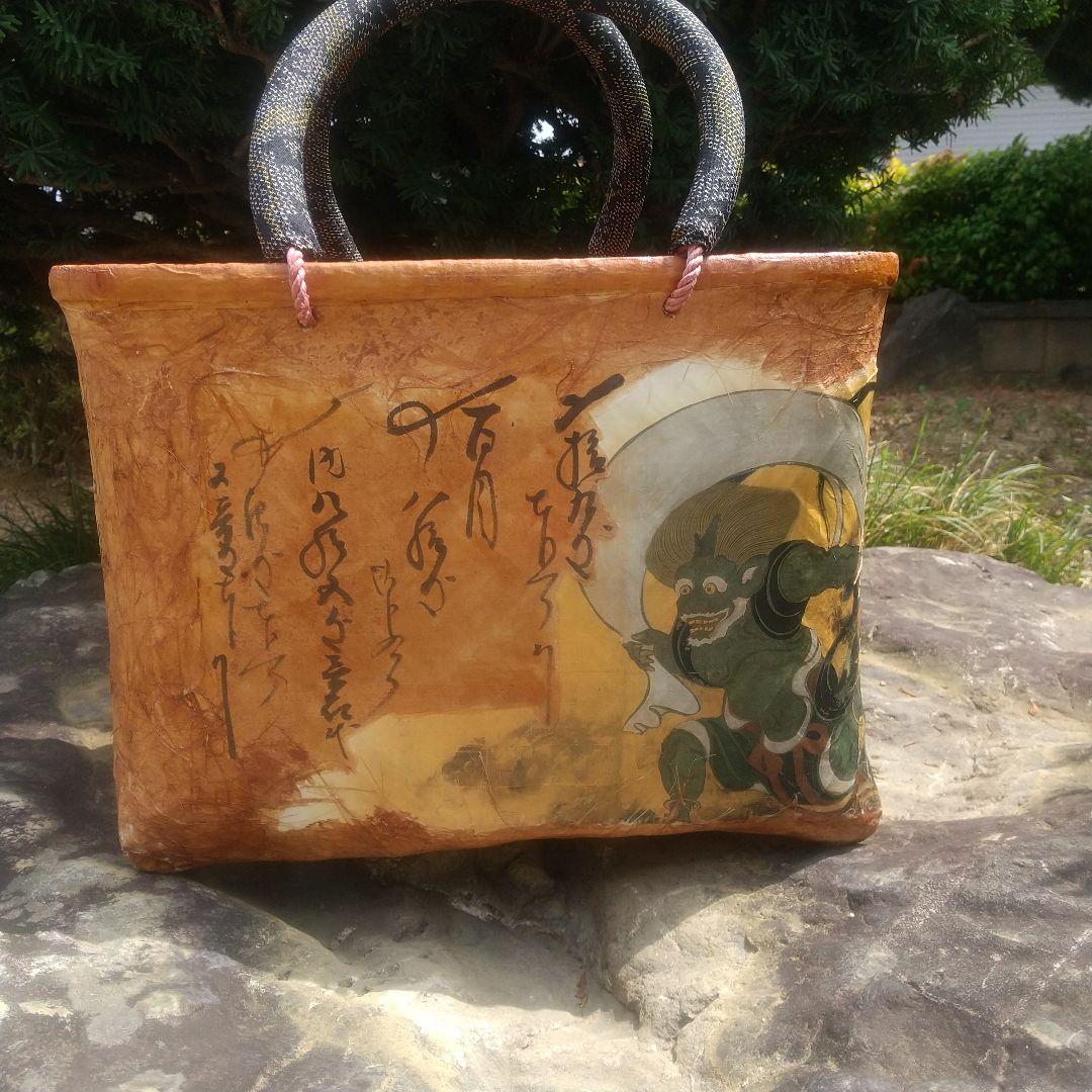 風神、雷神 一閑張りかごバッグ(特大)