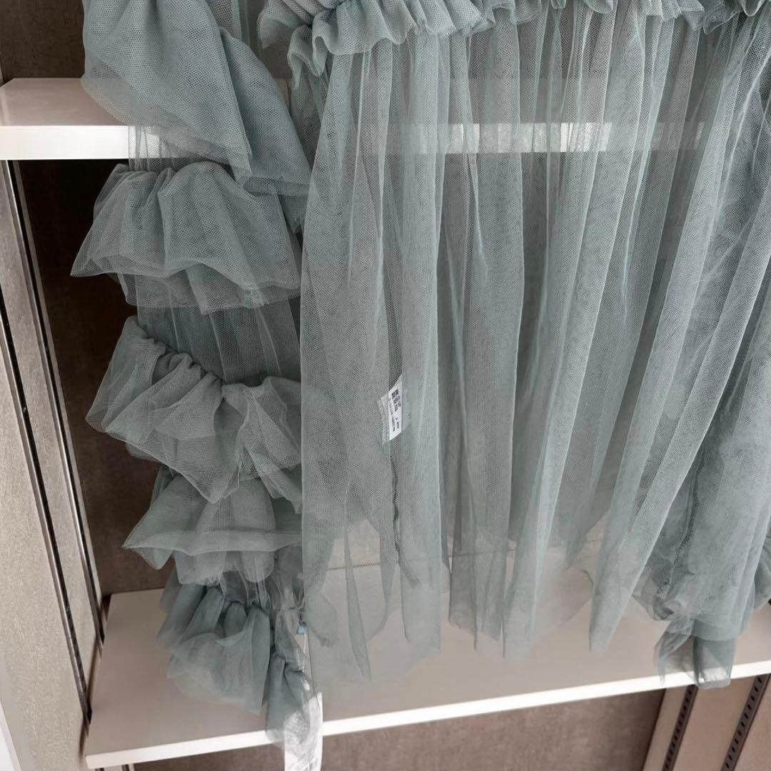 【新品タグ付き】ANDRESD デコラティブチュールトップス フリルブラウス緑