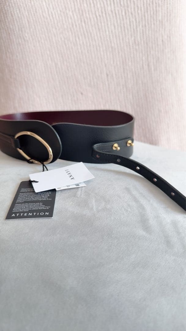 ANAYI ブラック バーガンディ レザーベルト