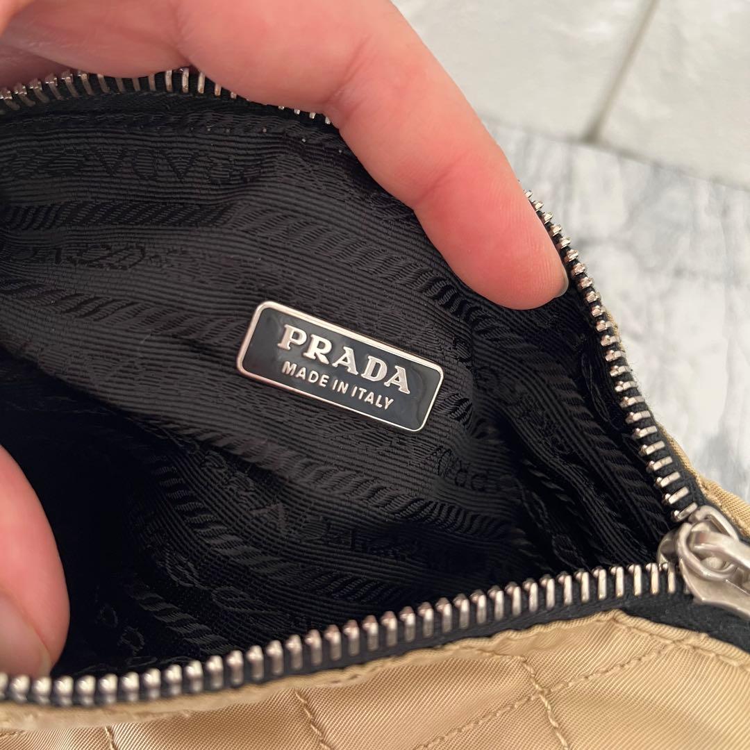 美品 PRADA プラダ 三角プレート キルティング チェーン ハンドバッグ