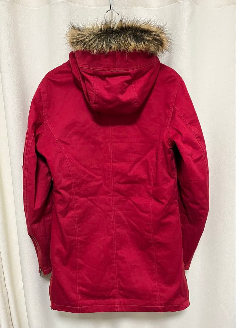 JIMSINN レザーパーツ使用 ベルト ファー付き ダック地 コート 赤 M