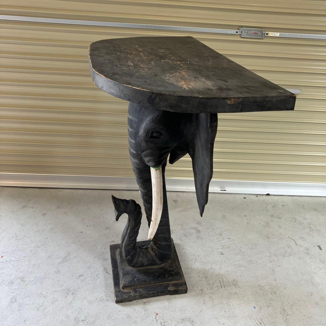 ヴィンテージ 象柄彫刻 木製カウンターテーブル コンソールテーブル 飾り棚