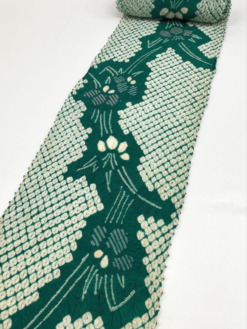 絞り浴衣 藤娘 クロムグリーン色 盛夏 綿反 反物