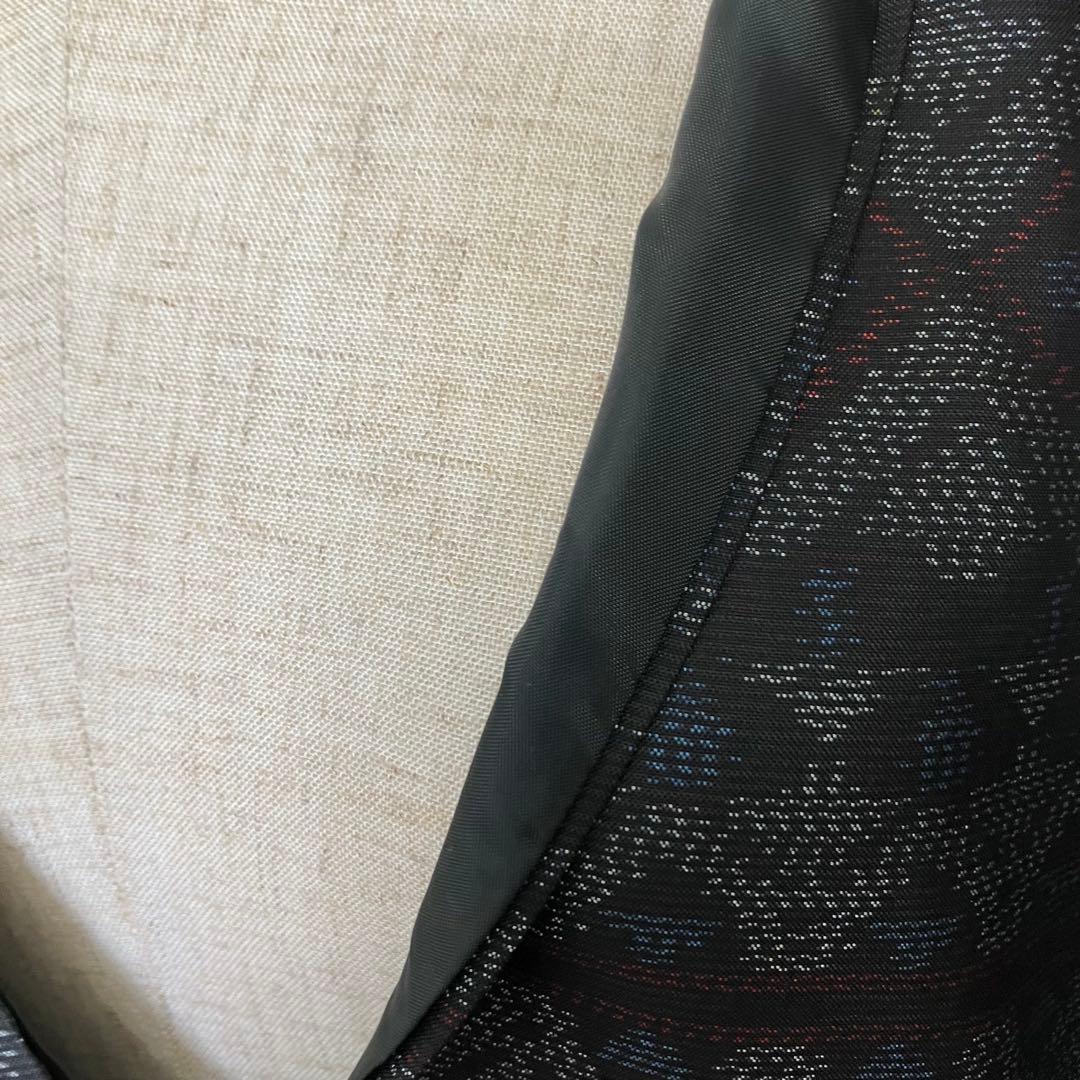 大島紬　幾何学柄　Vネック ノースリーブ　ワンピース　着物リメイク