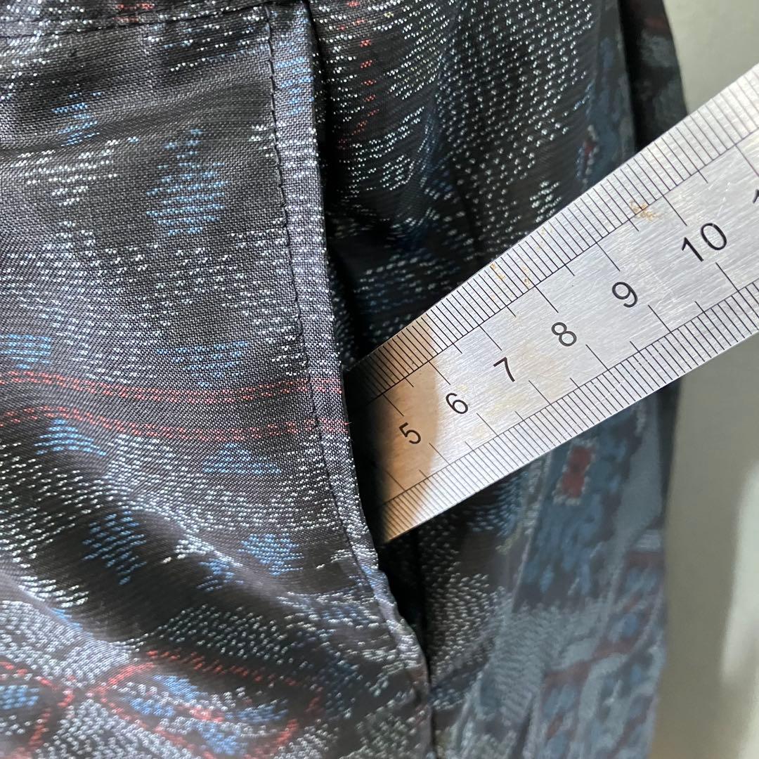 大島紬　幾何学柄　Vネック ノースリーブ　ワンピース　着物リメイク