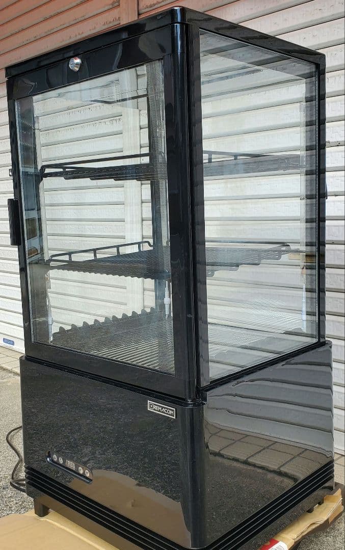 レマコム 4面ガラス 冷蔵ショーケース 卓上型 63L ブラック 冷蔵庫 タテ型