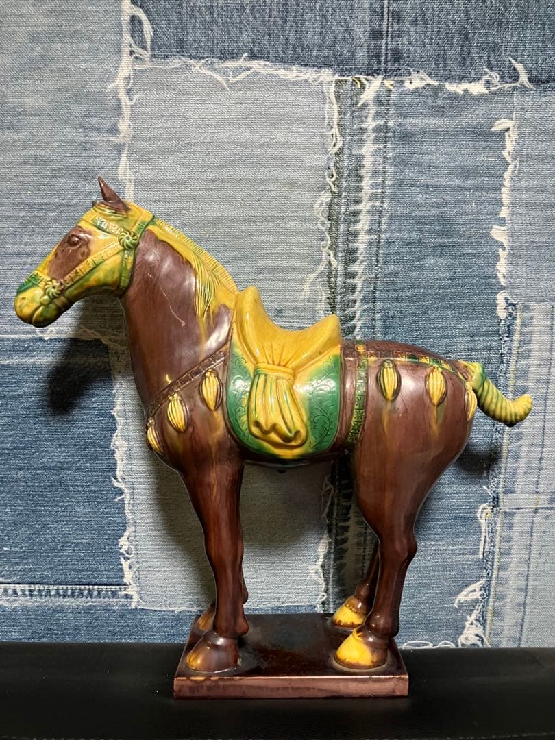 旧家蔵出し品　唐三彩　精悍な馬　茶黄色　中国陶磁器　長期保管品