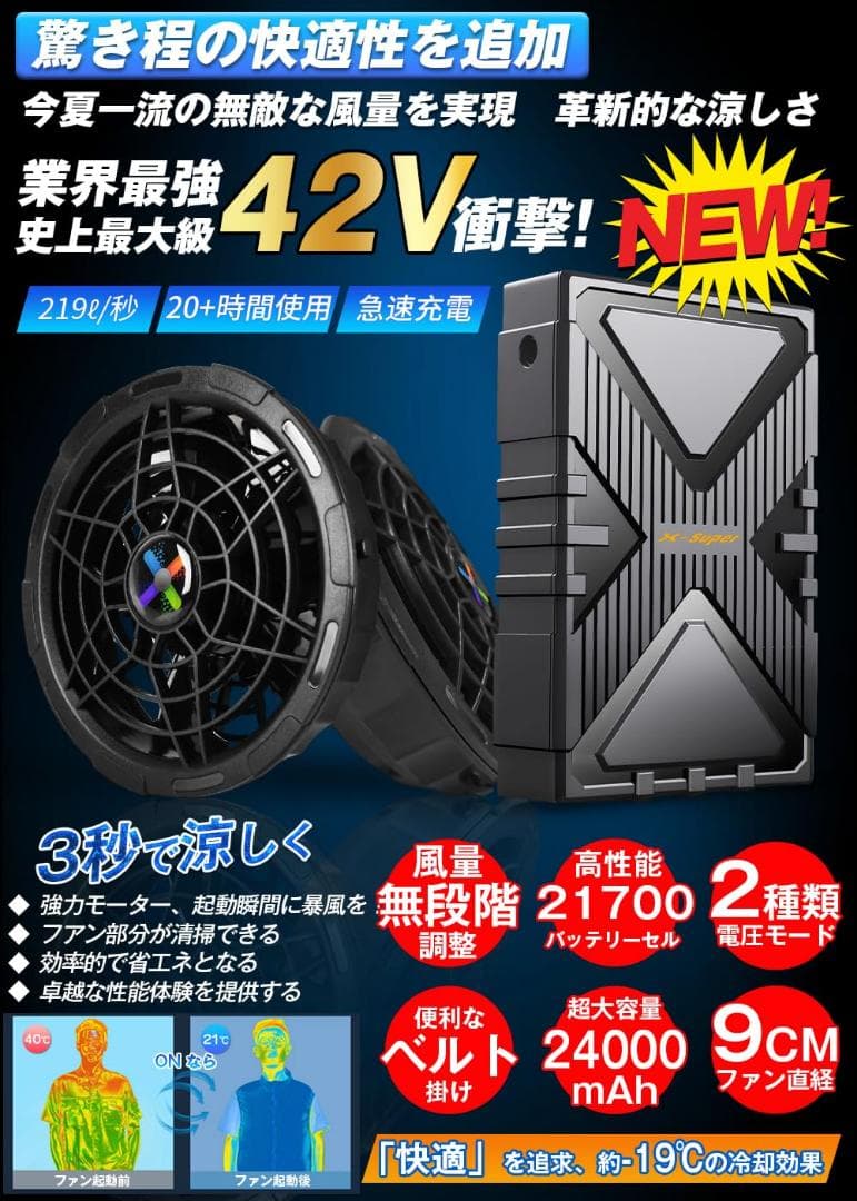 42V超高出力 ファンバッテリーセット 熱中症対策 新品未使用