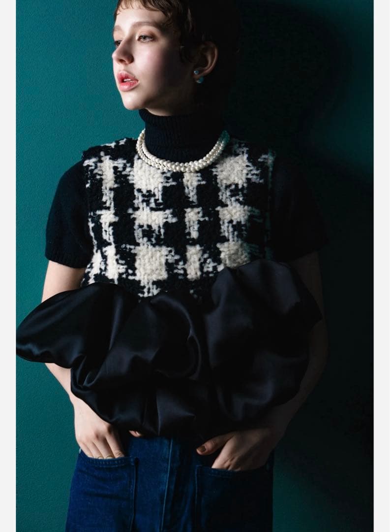 sheller シェリエ gingham tweed bloom tops