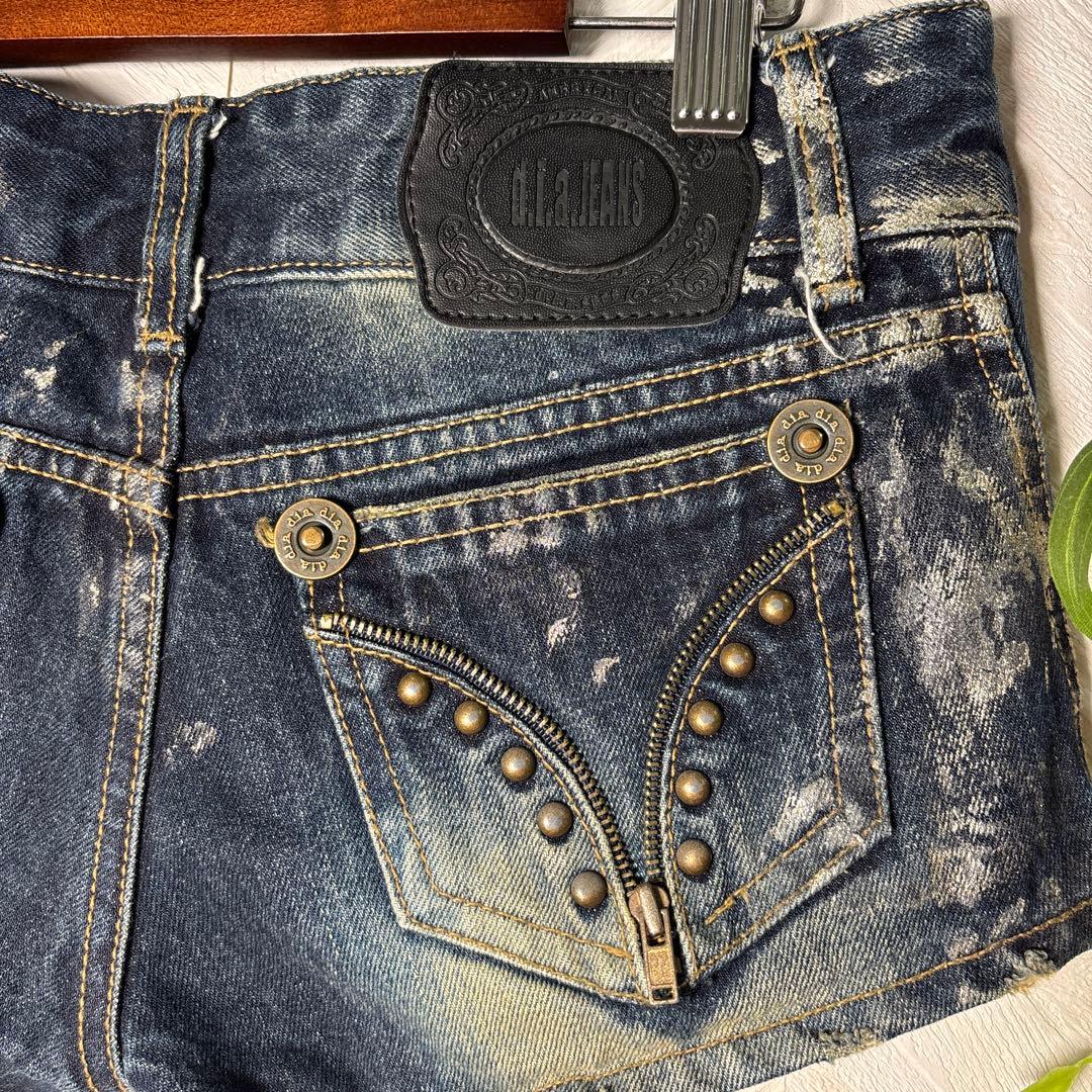 d.i.a.y2k平成ギャル　スタッズラメダメージデニムショートパンツサイズ25