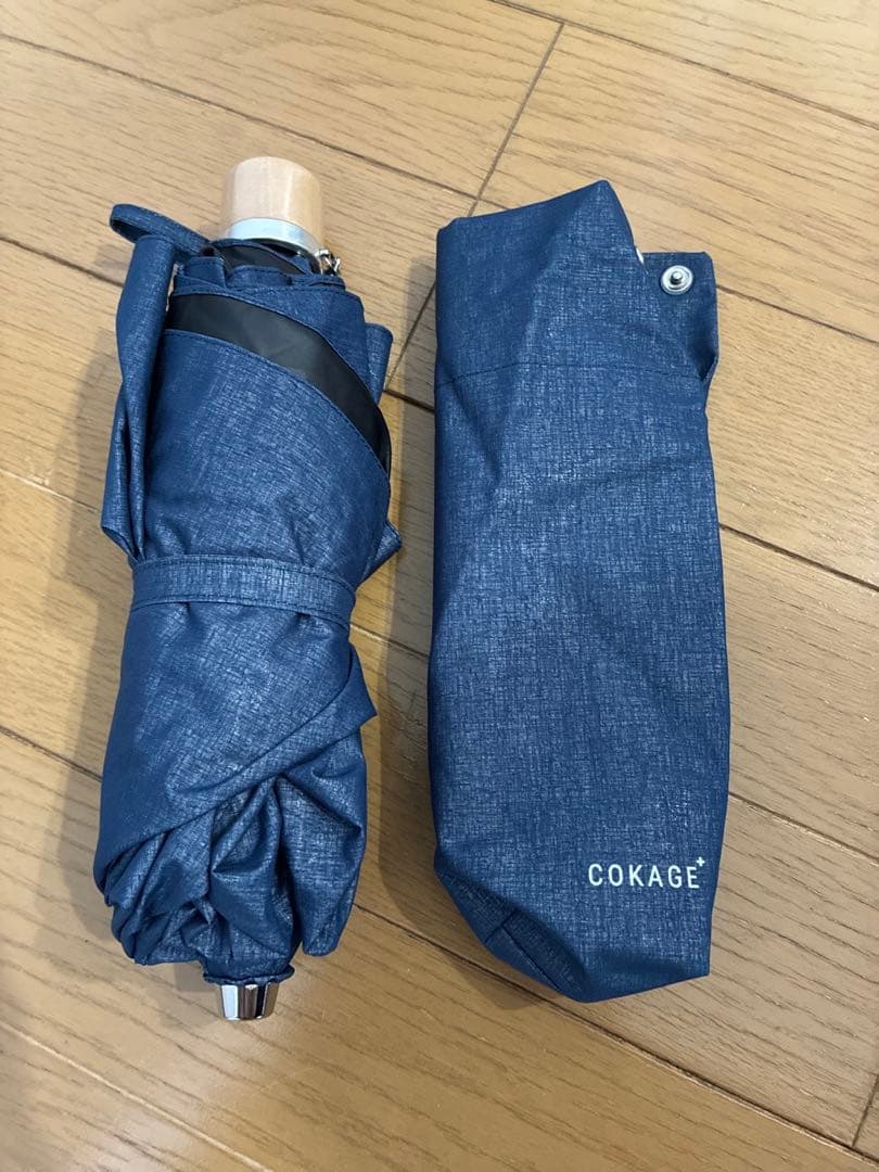 【美品】COKAGE+木手元50cm3段折りたたみ日傘 デニムブルー