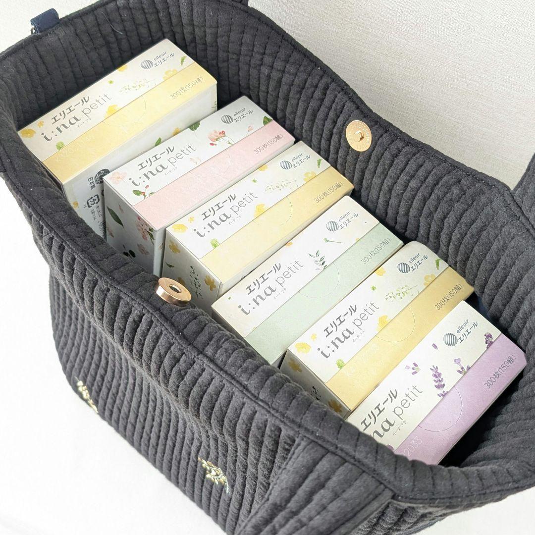 コロンとした　ヌビバッグ　ミモザ刺繍　ポケットたくさん　キーホルダー紐付