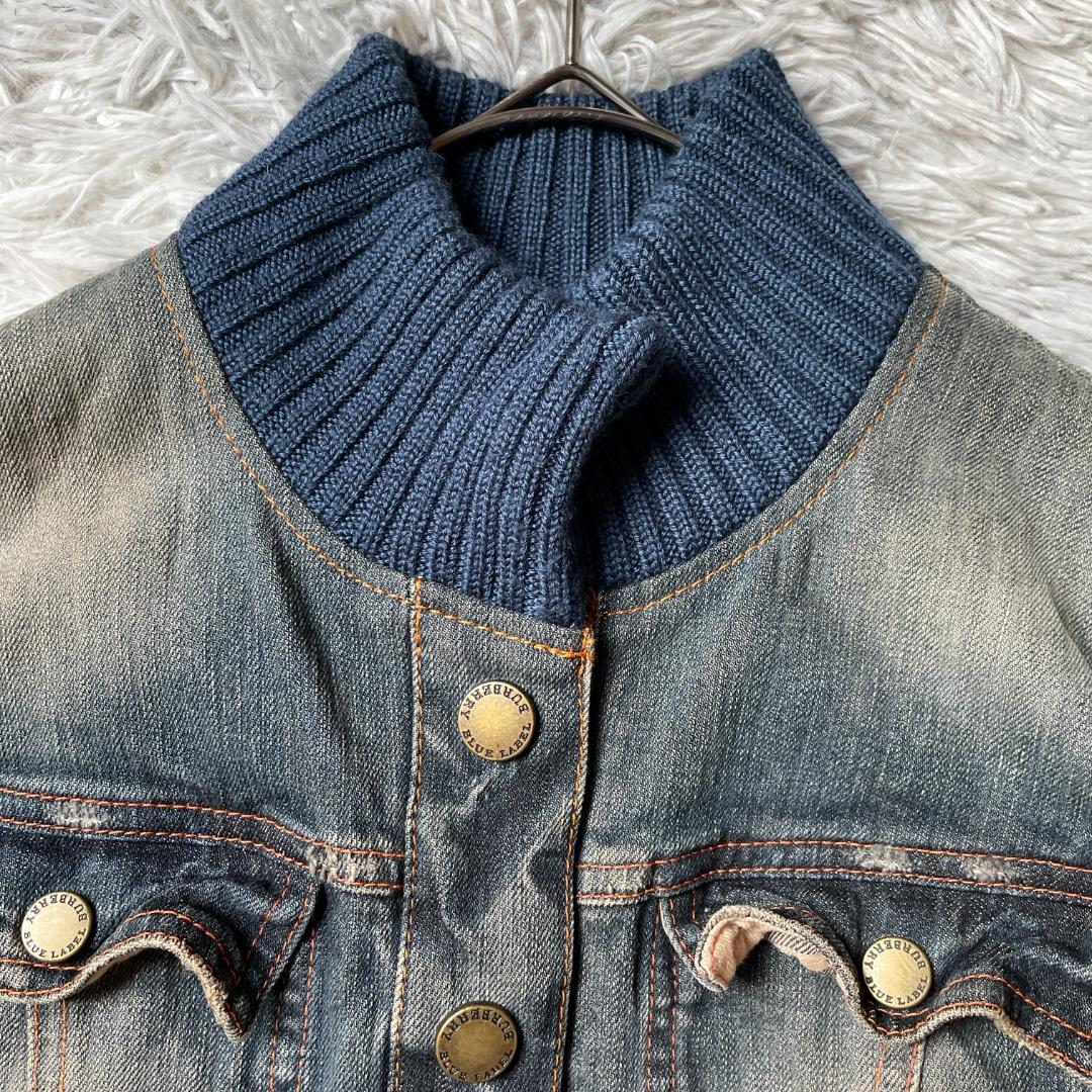 バーバリー ブルーレーベル デニムジャケット リブ切替 ヴィンテージ加工 38