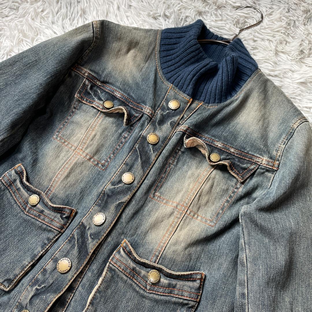 バーバリー ブルーレーベル デニムジャケット リブ切替 ヴィンテージ加工 38