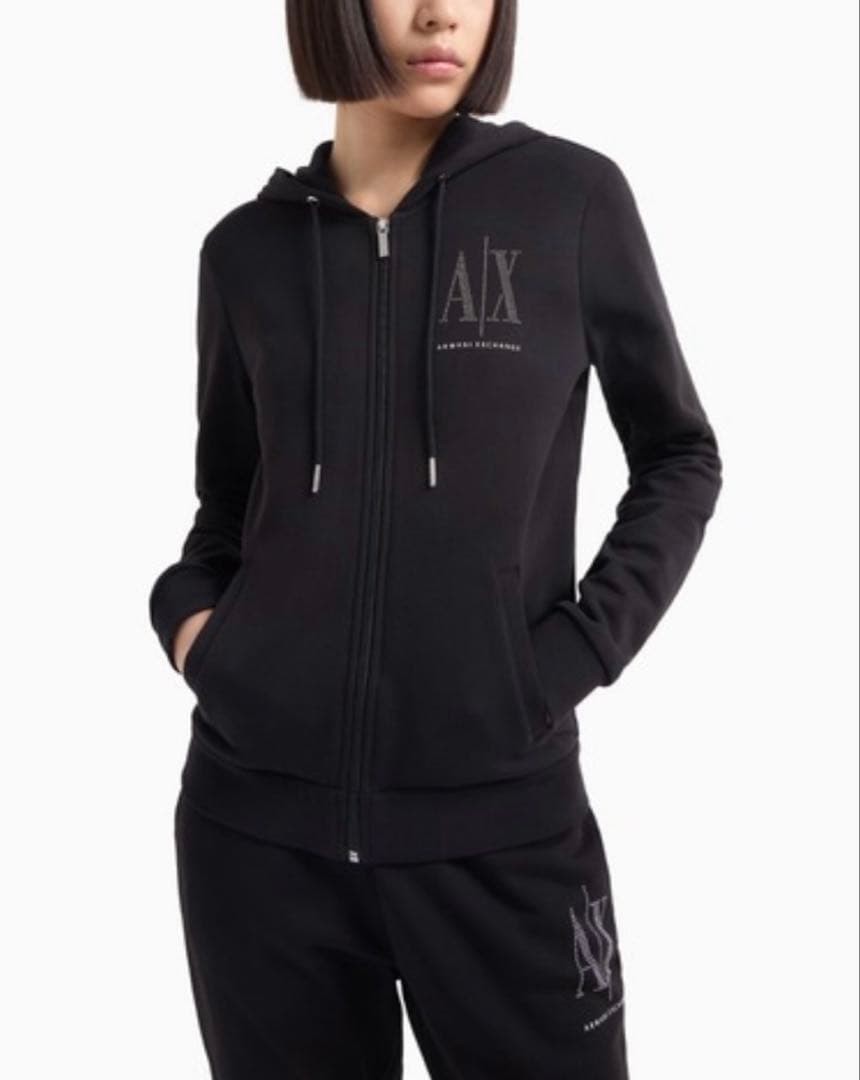 【美品】アルマーニエクスチェンジ　スタッズICON　ジップアップスウェットパーカ