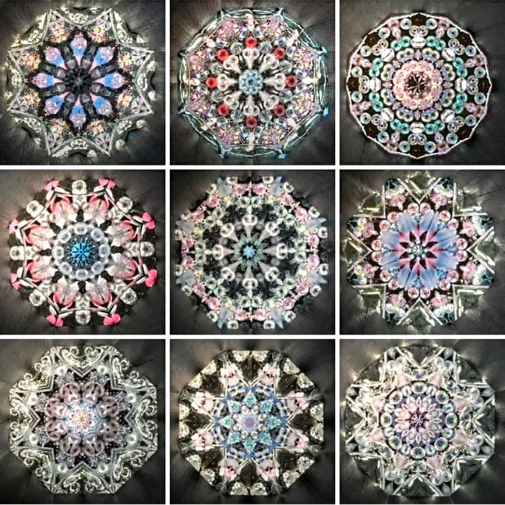 万華鏡《393》《394》1本の万華鏡に2つの模様　２つ穴の万華鏡 (黒天板)