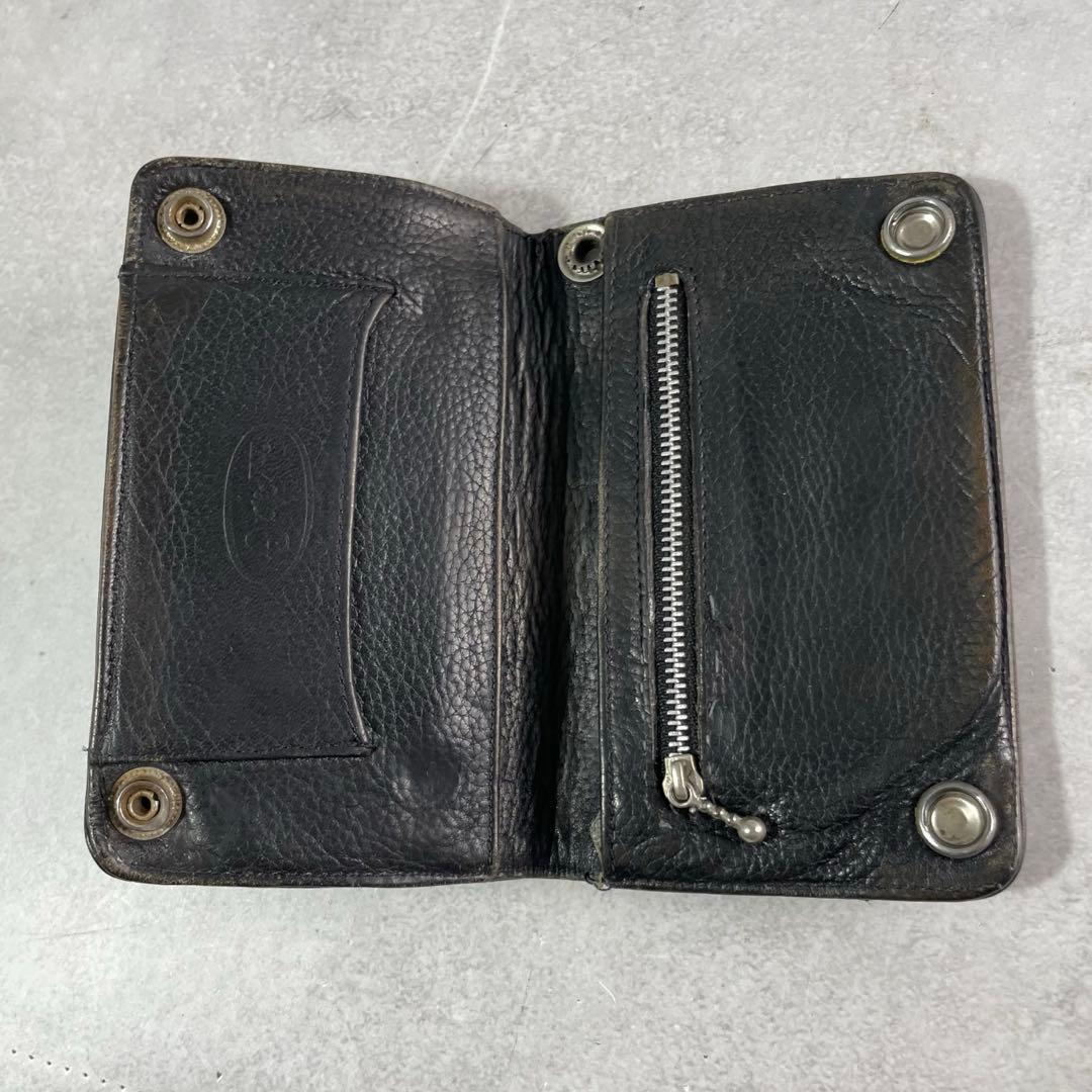 美品✨ A&G 折財布 コンチョ 金具 トラッカーウォレット レザー ブラック