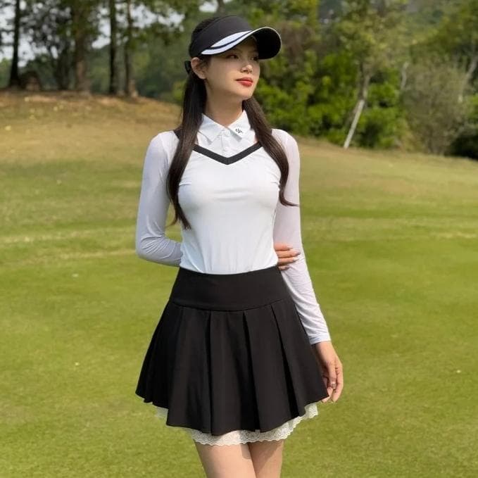 ●●最安価！バックリボンスカート●●レース付き プリーツスカート 韓国ゴルフ