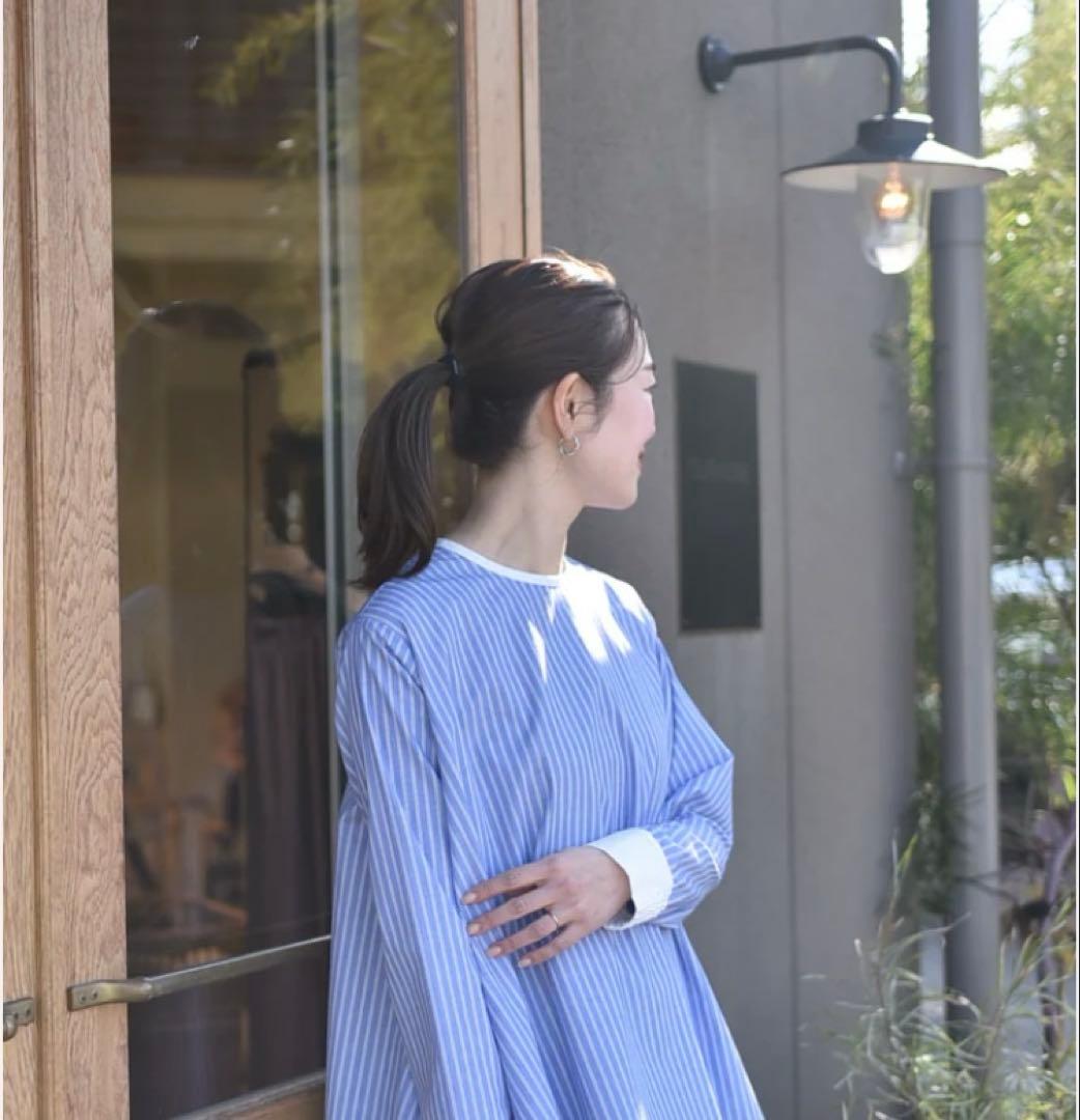 OUR シワになりにくい播州織フレアブラウス