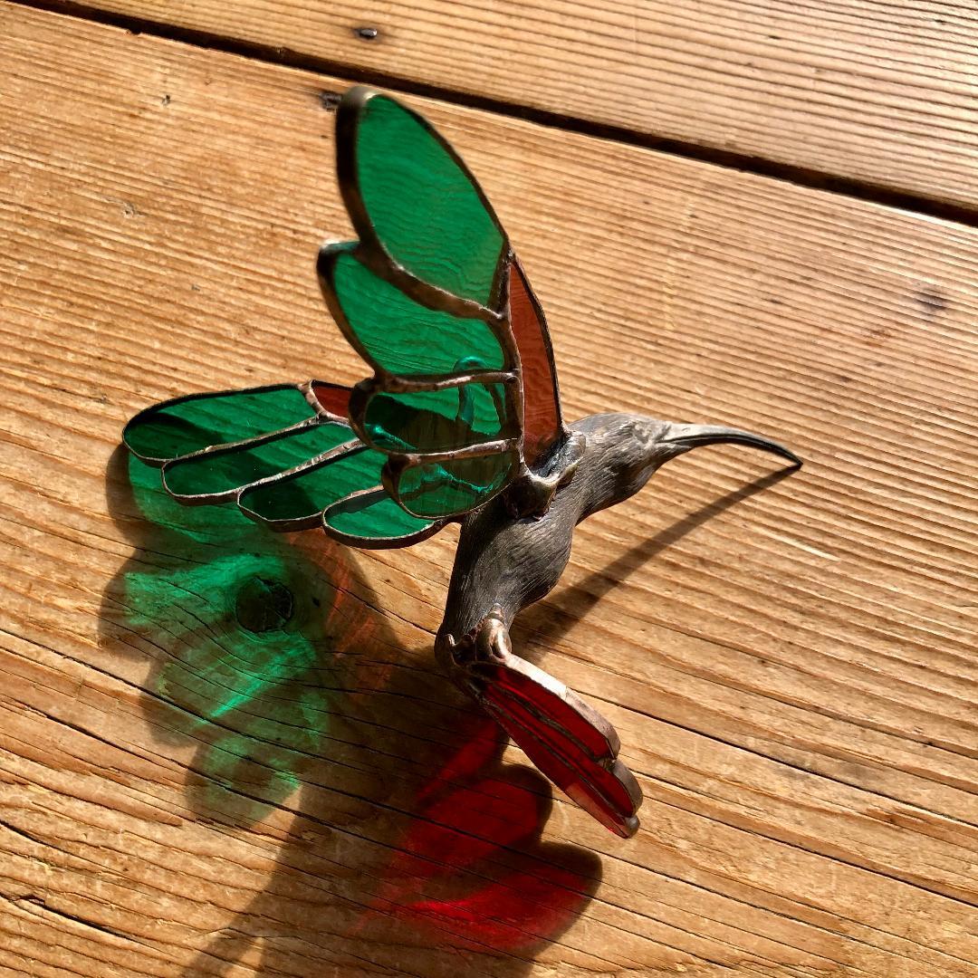 ヴィンテージ　ハチドリ　ハミングバード　アメリカ製　ステンドグラス　オーナメント
