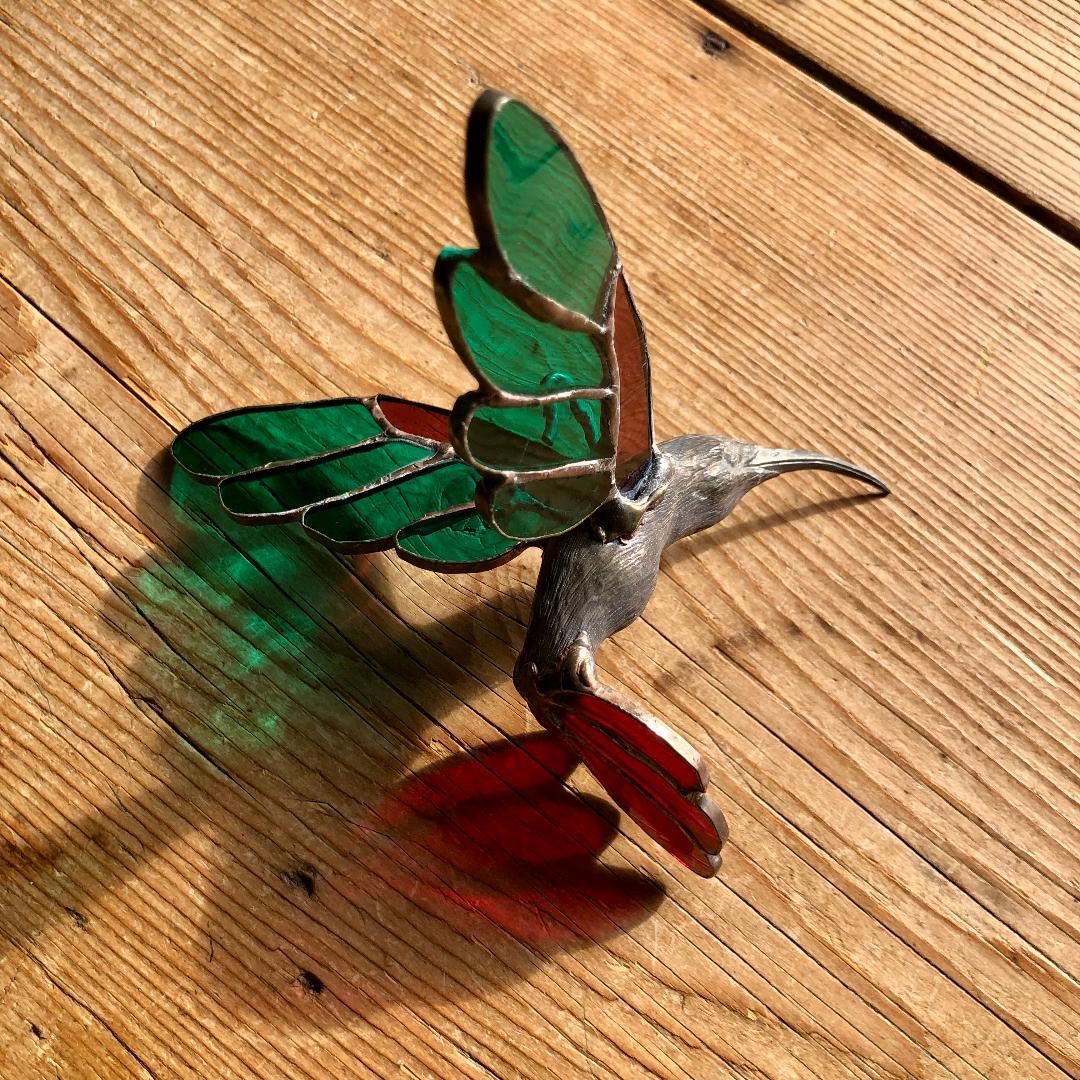 ヴィンテージ　ハチドリ　ハミングバード　アメリカ製　ステンドグラス　オーナメント