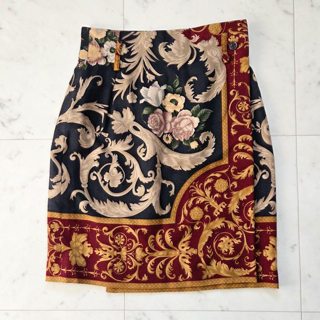 ETRO ヴィンテージ バロック調フラワー ラップスカート ウールシルク