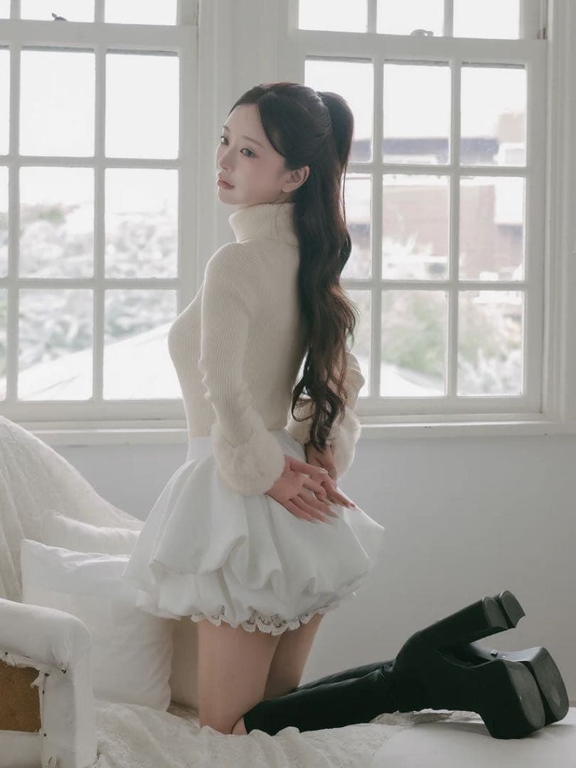 新品タグ付 ダーリッチ ホワイト FL ボリュームバルーンミニスカート