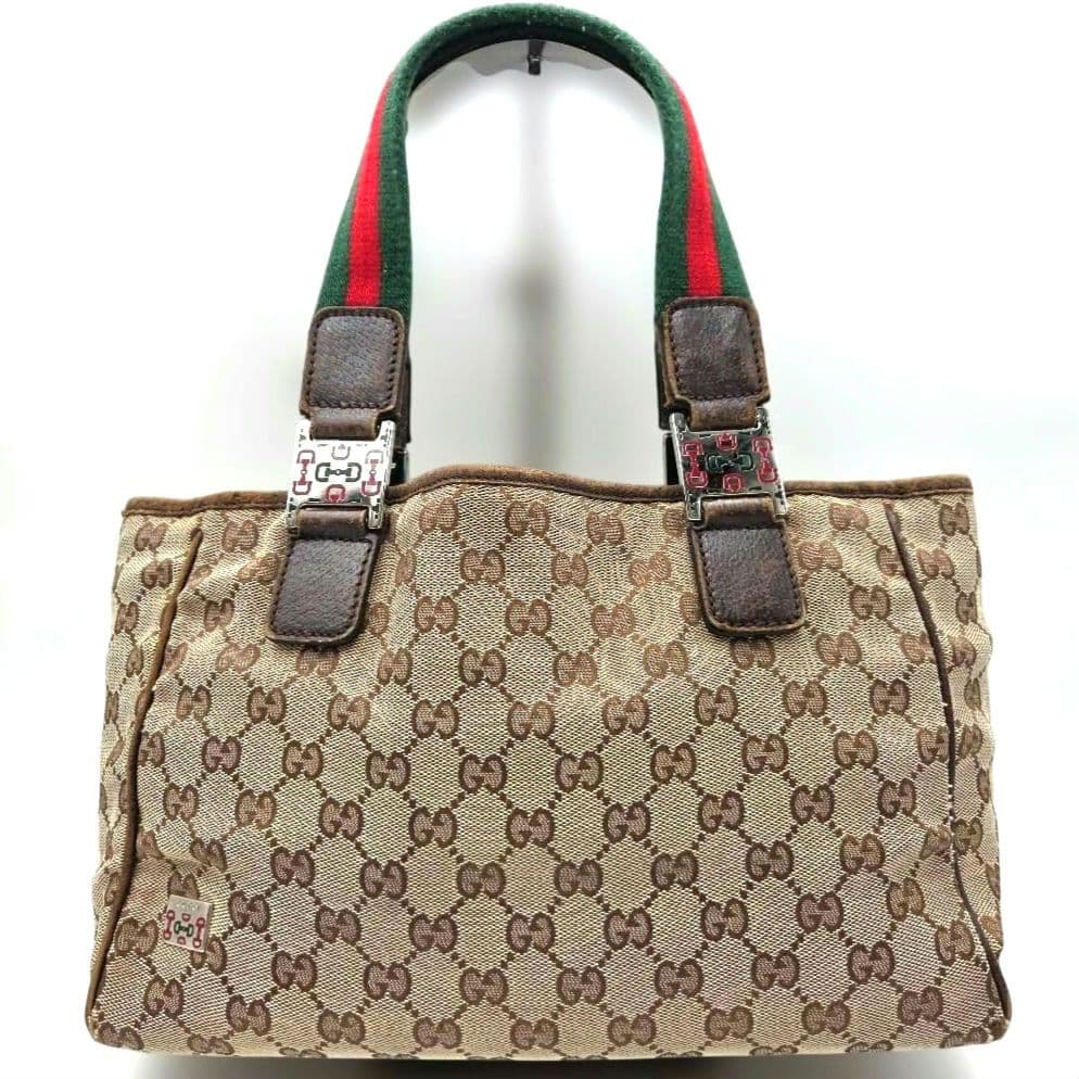 GUCCI シェリーライン GGキャンバス ホースビット ハンドバッグ ブラウン
