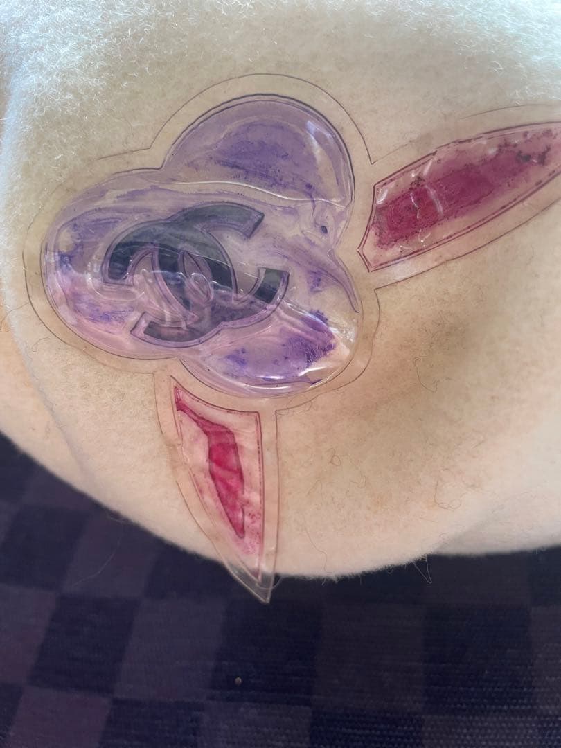 シャネル　ビニールカメリア　ベレー帽　ヴィンテージ　レア