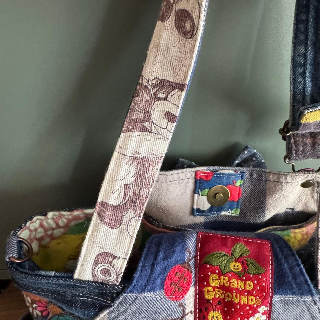 ハンドメイド デニムリメイク バッグ レトロアニマル サロペット 楕円底 23