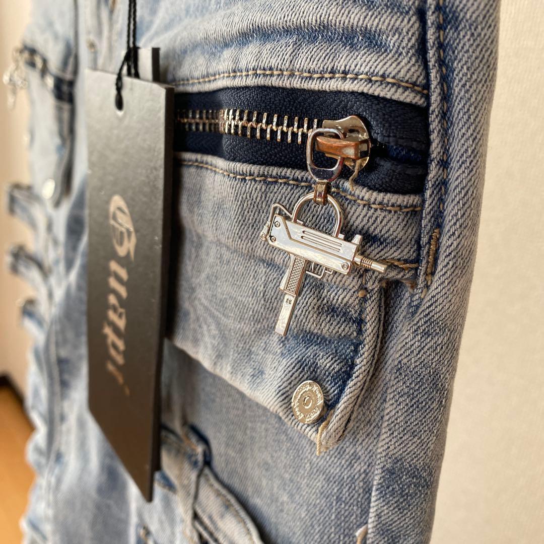 激レア新品30 GUAPI スキニー スーパースタックデニム パンツ ペイズリー