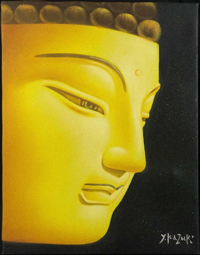 香月泰男　ミクストメディア　肉筆『仏頭』表と裏サイン　鑑定　F6　額無　b832