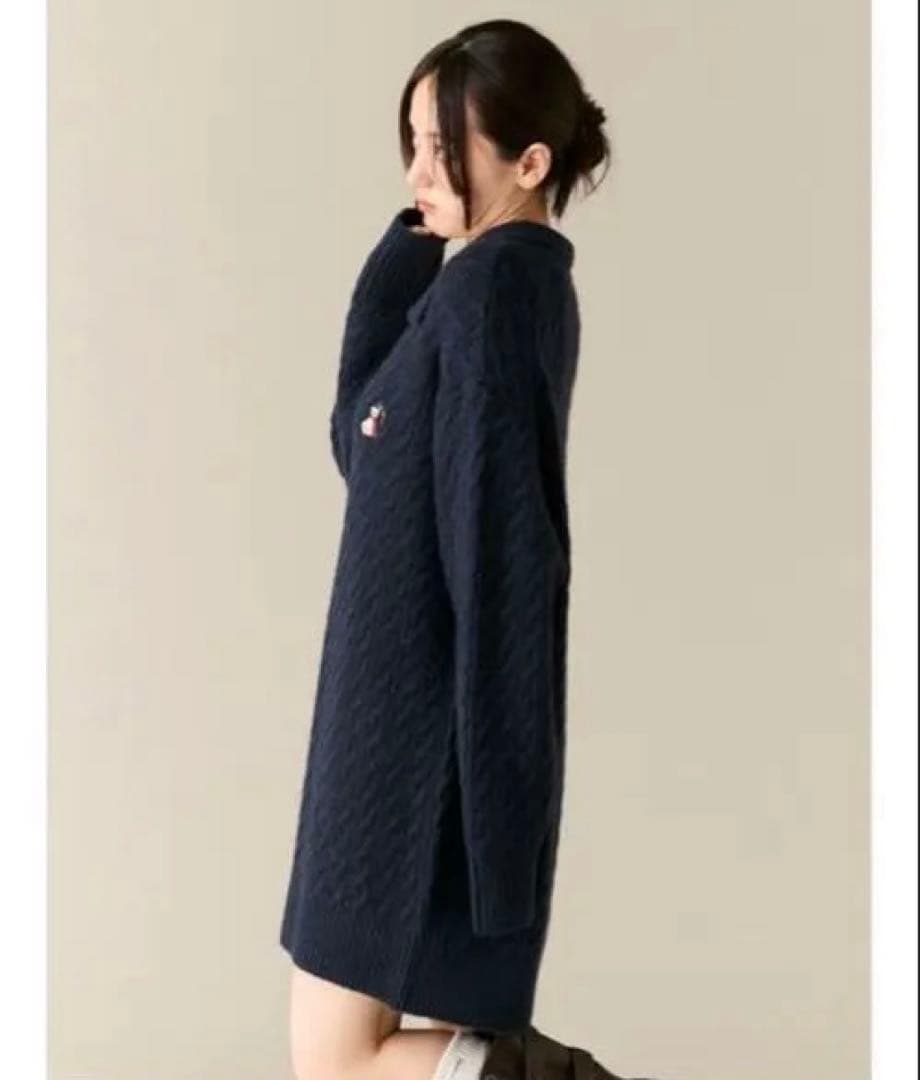 【ニック】Lily Brown ケーブルニット ワンピース　ネイビー