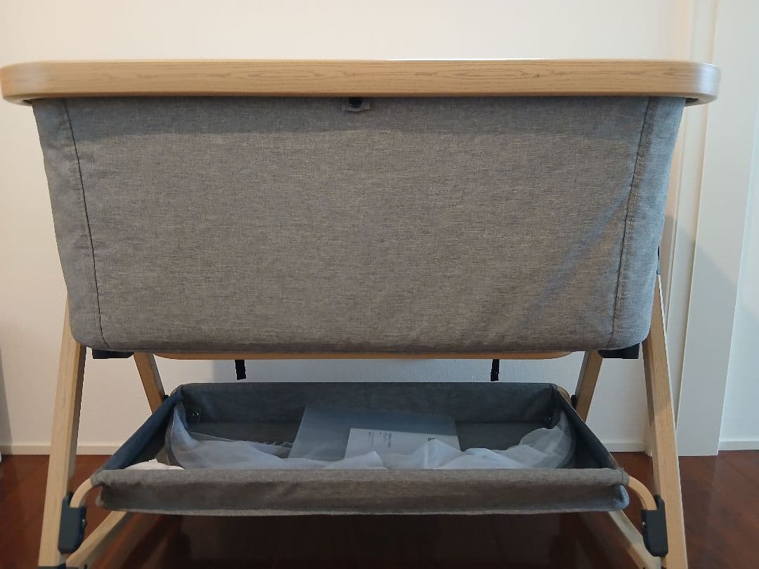 グレー ベビーベッド 下段収納付き