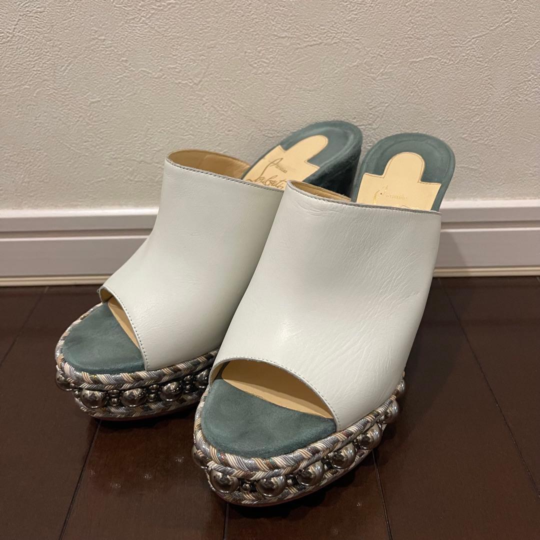 美品✨クリスチャンルブタン レザー スエード ウェッジソール サンダル 37