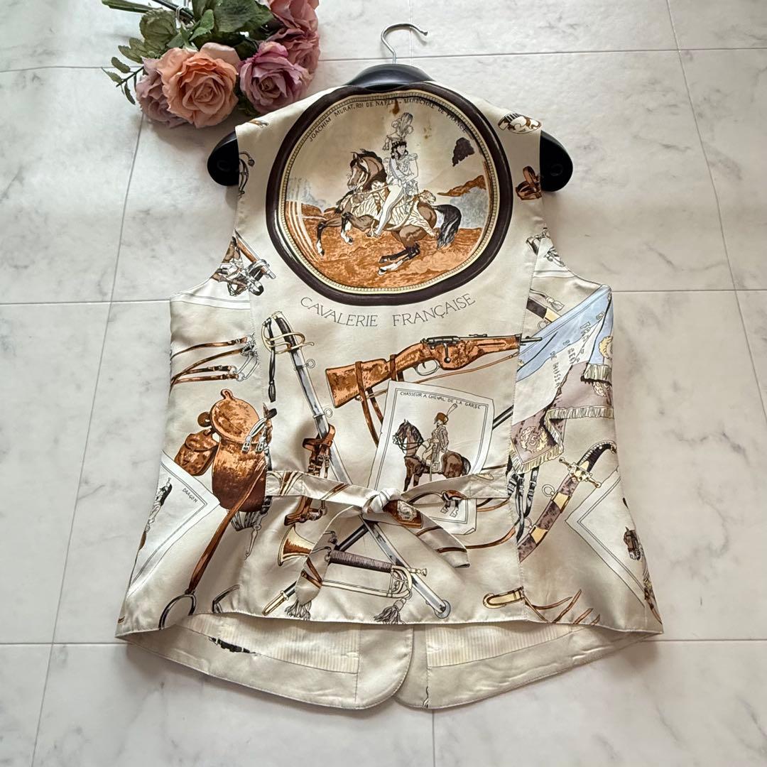 希少✨HERMES マルジェラ期 シルク100% ベスト ジレ スカーフ柄 38