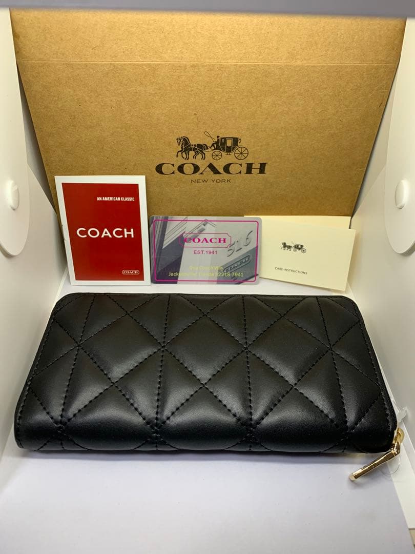 COACH コーチ　F53637 長財布　キルテッド　レザー　ジップアラウンド