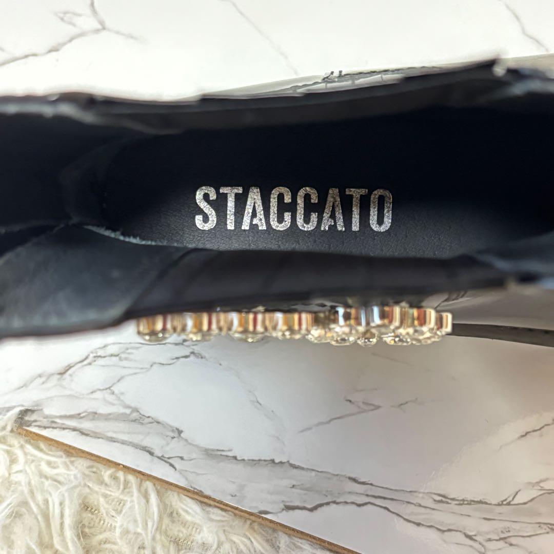 良品✨ スタッカート エナメルブーツ ストーン付 黒 ブラック 24cm