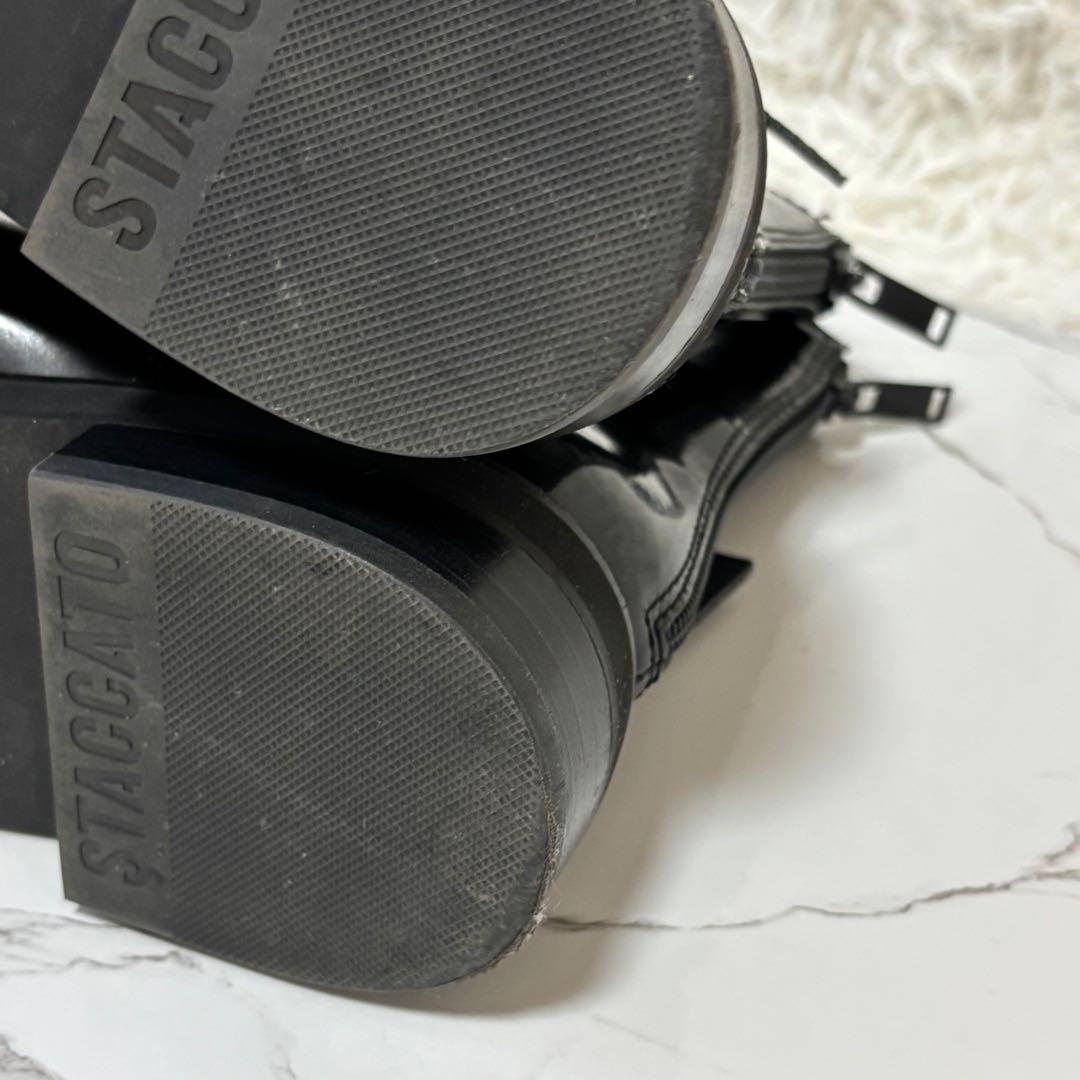 良品✨ スタッカート エナメルブーツ ストーン付 黒 ブラック 24cm