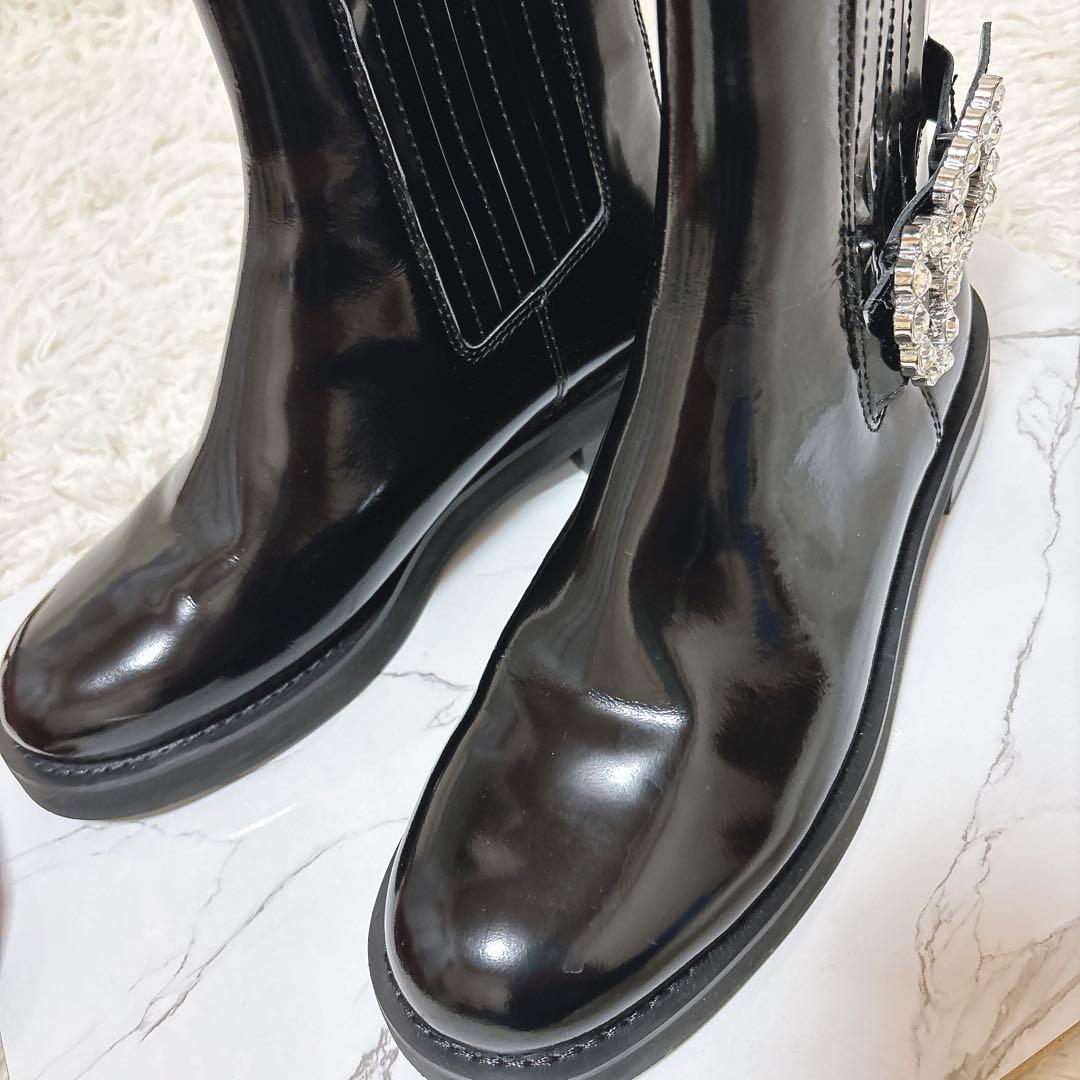 良品✨ スタッカート エナメルブーツ ストーン付 黒 ブラック 24cm