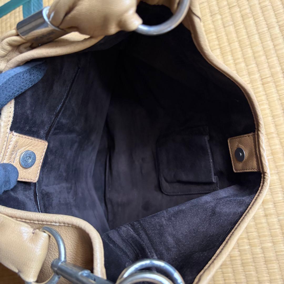 美品イヴサンローランサントロペフリルレザーワンショルダーバックキャメル