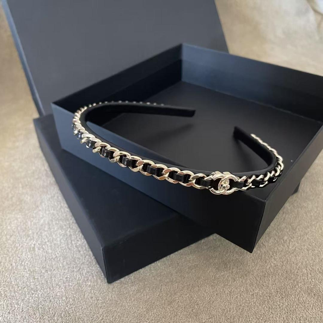 チェーンデザイン ヘアバンド ブラックゴールド