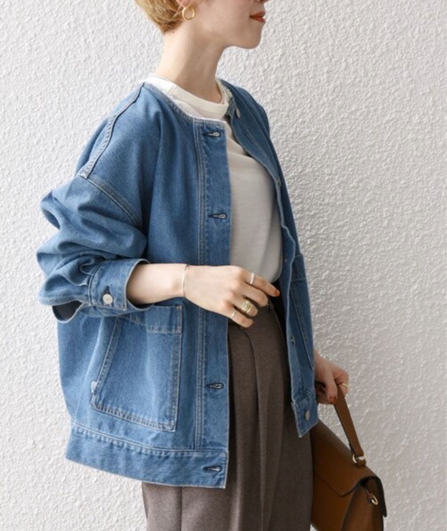 【新品・未使用】SHIPS any ノーカラーデニムジャケット ブルゾン