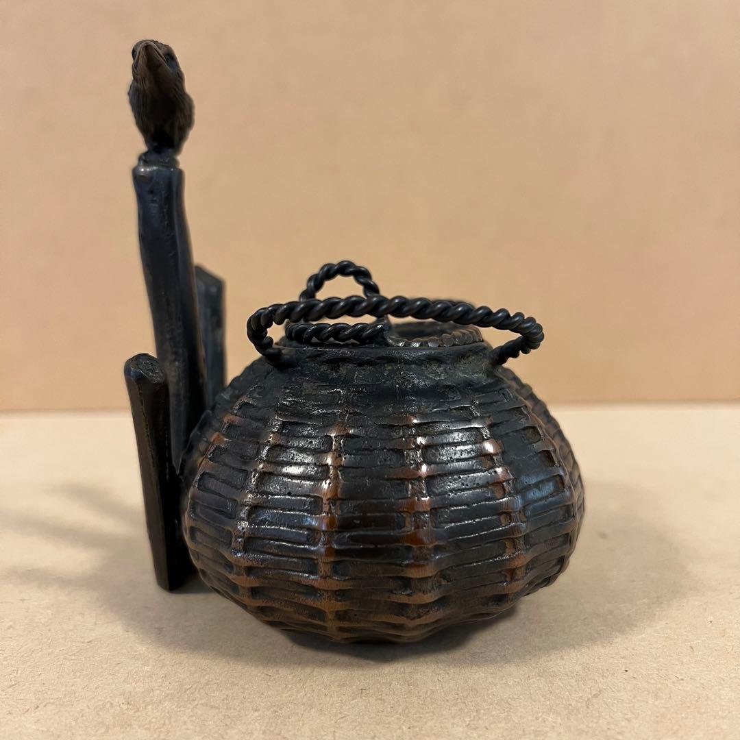 高岡銅器 陽光作 銅製 魚籠 川蝉 カワセミ 青銅 香爐 香炉 共箱 鋳造