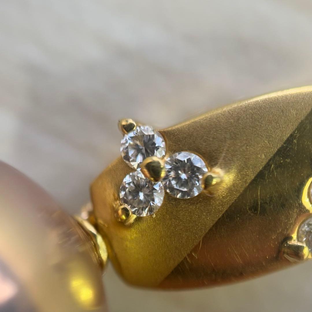 【特級テリ】14mmナチュラルカラー k18ダイヤ付きペンダント