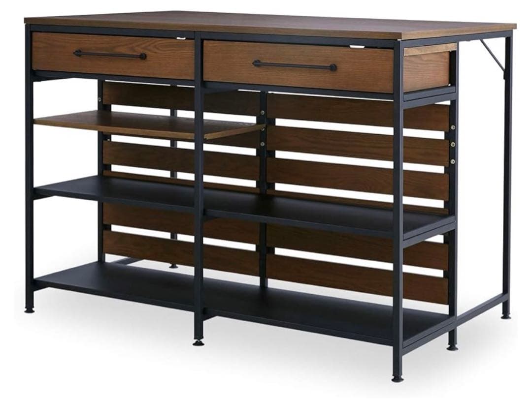 アイランドキッチン　カウンターテーブル 収納スペース付き