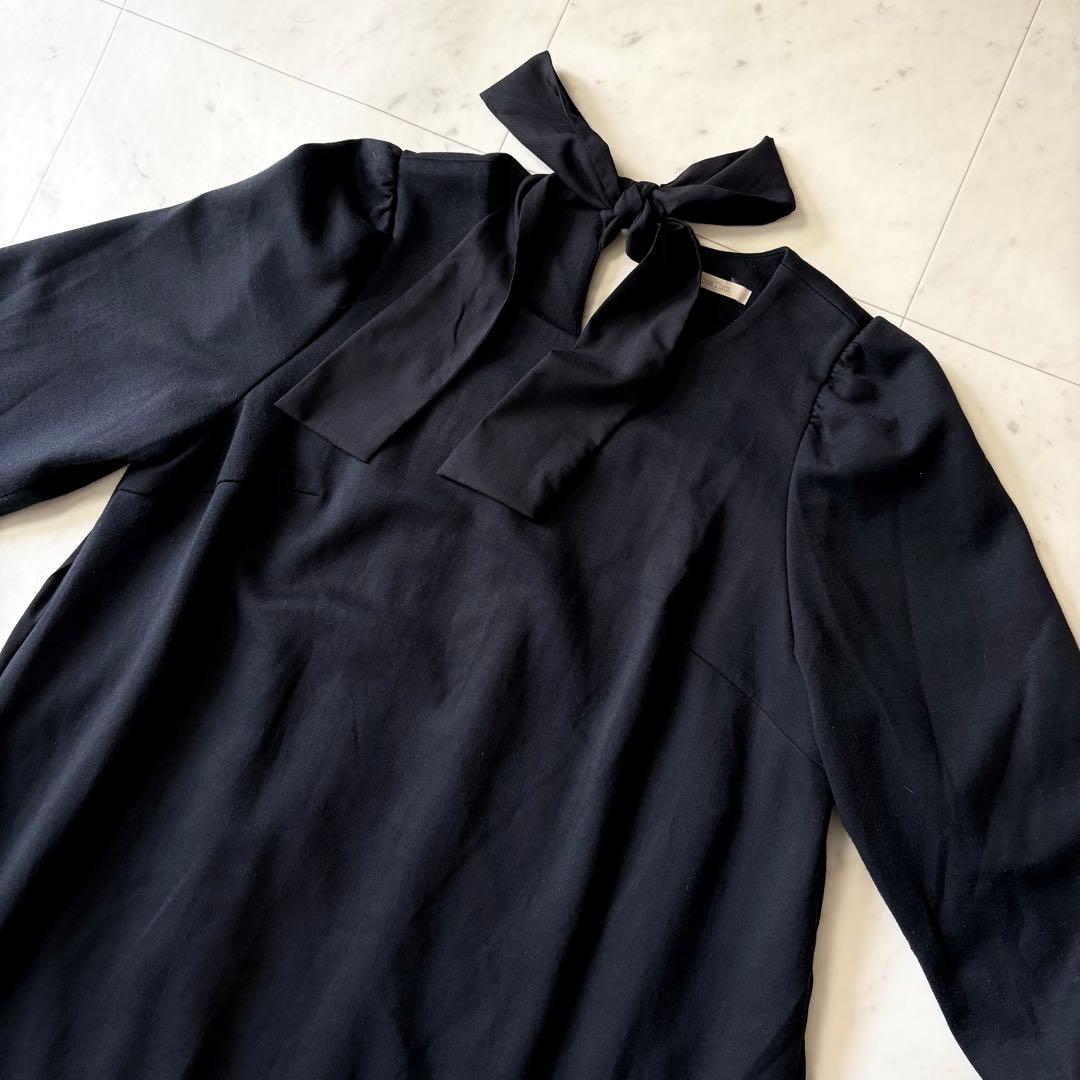 美品 ローズティアラ 大きいサイズ46 バックプリーツ チュニックワンピース 黒