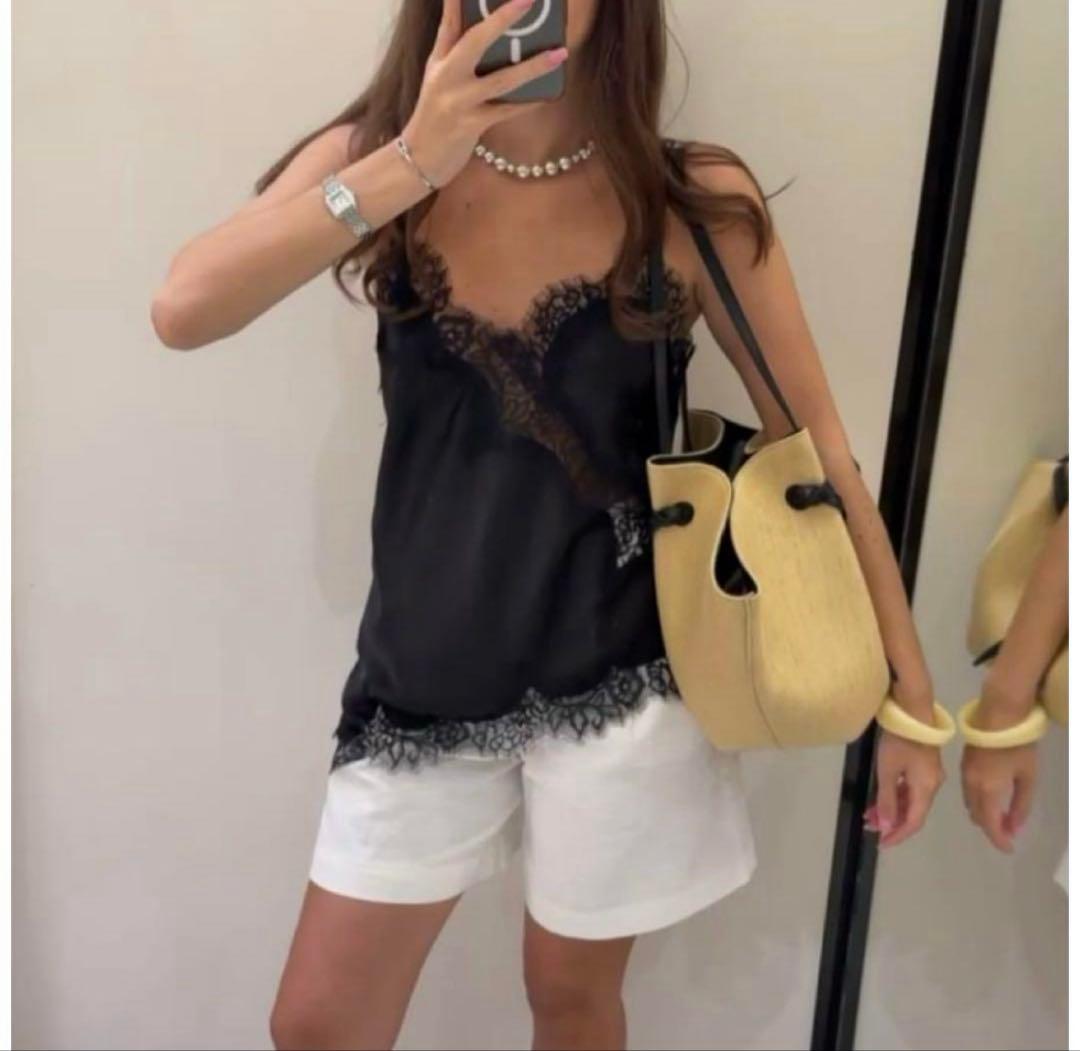 ZARA ZW COLLECTION レーストリムキャミソール ブラック