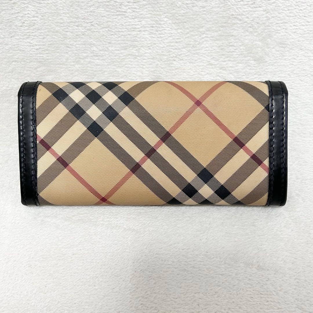 バーバリー ノバチェック 長財布 BURBERRY シルバー金具フラップ PVC