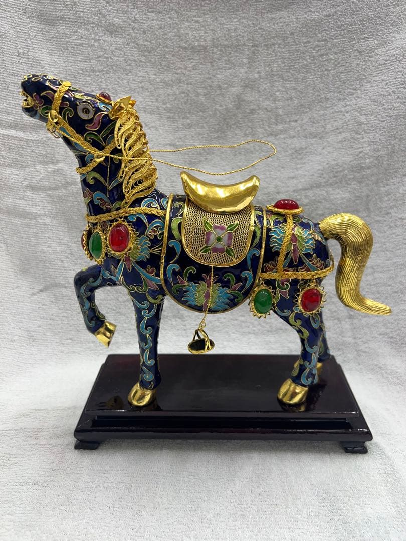 中国工芸　七宝焼　馬　金工細工馬置物